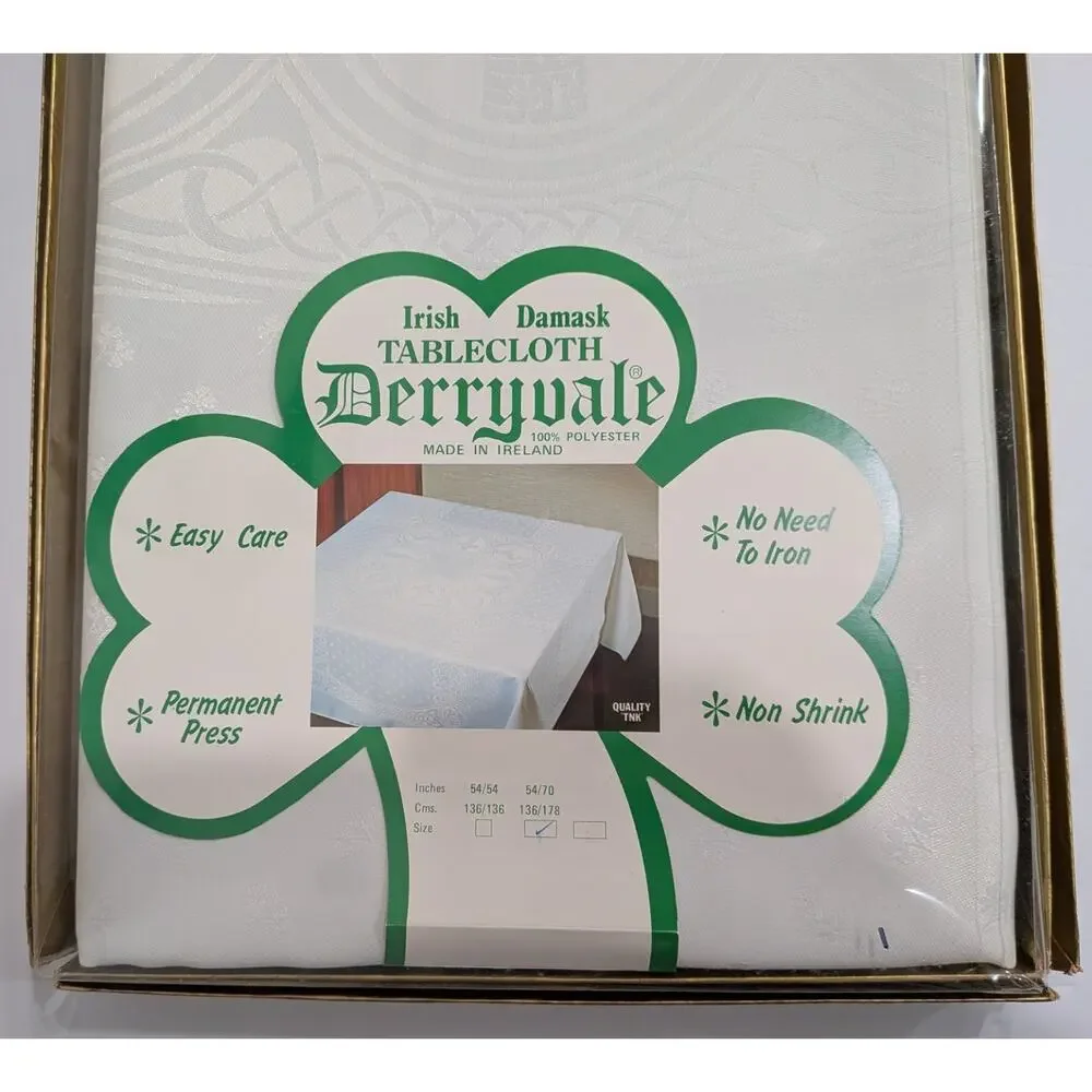 DERRYVALE Damask Tablecloth 54”x70” Polyester Designs Ireland NEW